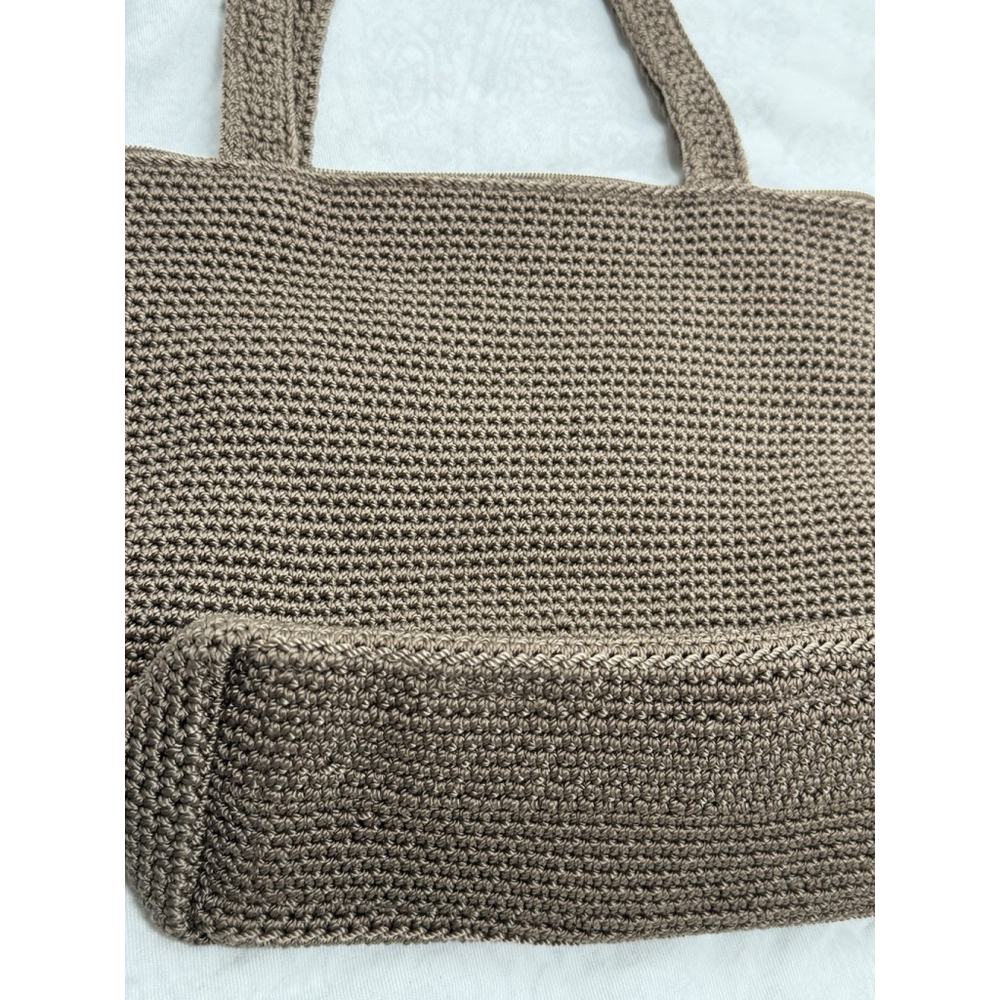 THE SAK Purse Shoulder Bag Taupe Crochet Hobo Double Strap Logo Boho - Picture 4 of 13